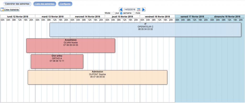 Interface gestion des astreintes Mediboard