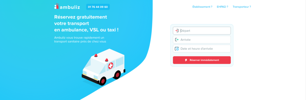 Interface du système de transport ambulancier Ambuliz