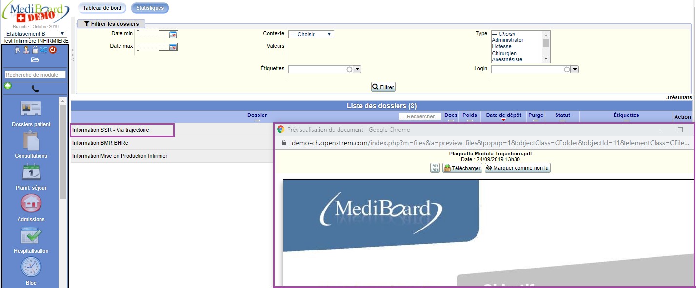 Fenêtre téléchargement du document dans Mediboard