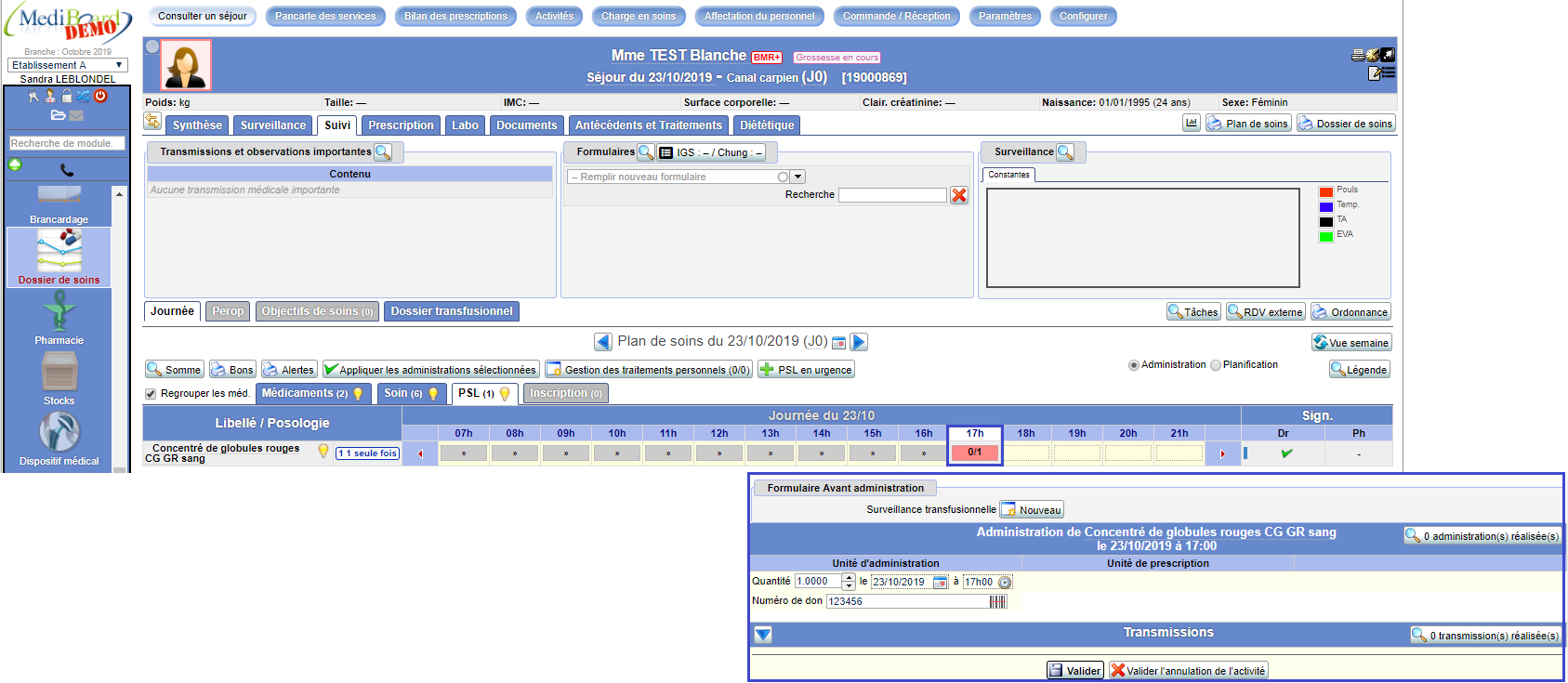 Prescription du chapitre PSL dans Mediboard