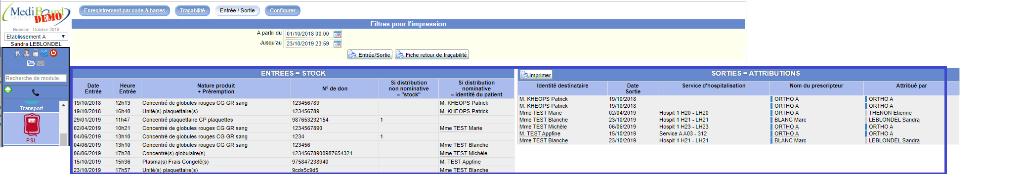 Traçabilité des entrées et des sorties dans Mediboard