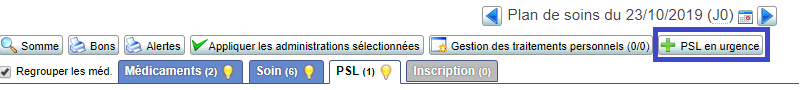 Bouton Mediboard administration PSL en urgence