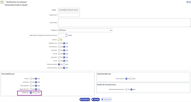 Element de prescription volet diététique