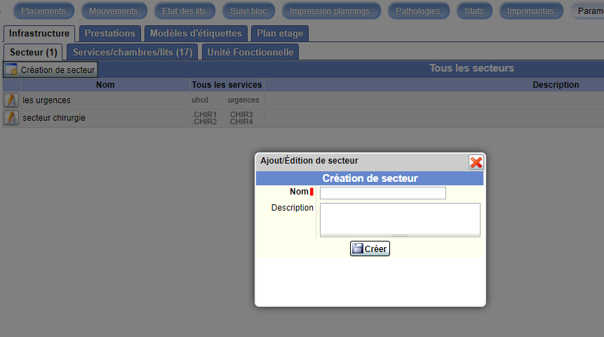 Création d'un secteur de soins