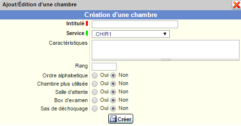 Fenêtre de création d’une nouvelle chambre